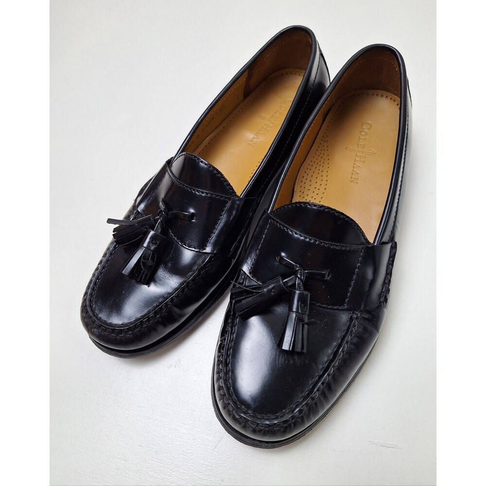Cole Haan Shoes Black Leather Tassel Loafers Slip On Dress Shoes Men's Size 10 D